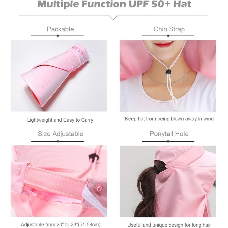Women's Wide Brim Sun Hat with Detachable Face Mask and Neck Flap for UV Protection