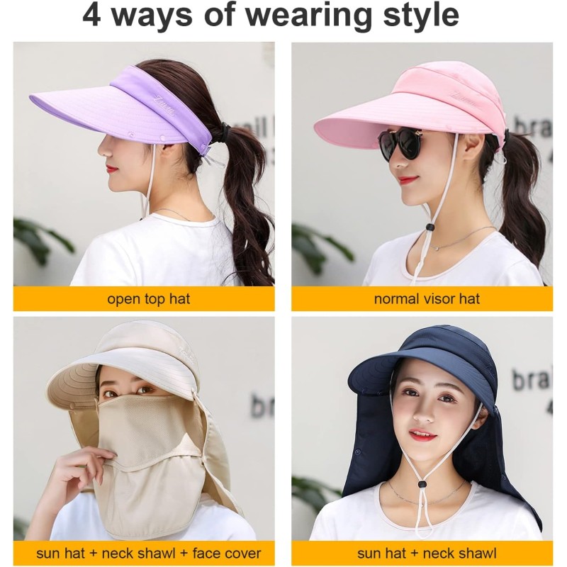 Women Wide Brim Sun Hat with Detachable Face Mask Women's wide brim sun hat with detachable face mask and neck flap