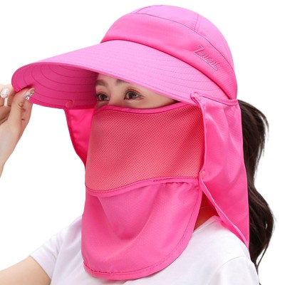 Women Wide Brim Sun Hat with Detachable Face Mask Women's wide brim sun hat with detachable face mask and neck flap