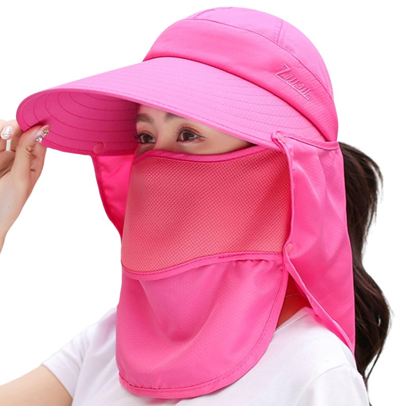 Women Wide Brim Sun Hat with Detachable Face Mask Women's wide brim sun hat with detachable face mask and neck flap
