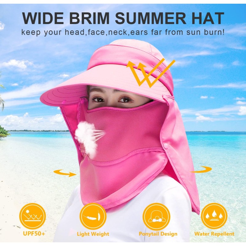 Women Wide Brim Sun Hat with Detachable Face Mask Women's wide brim sun hat with detachable face mask and neck flap