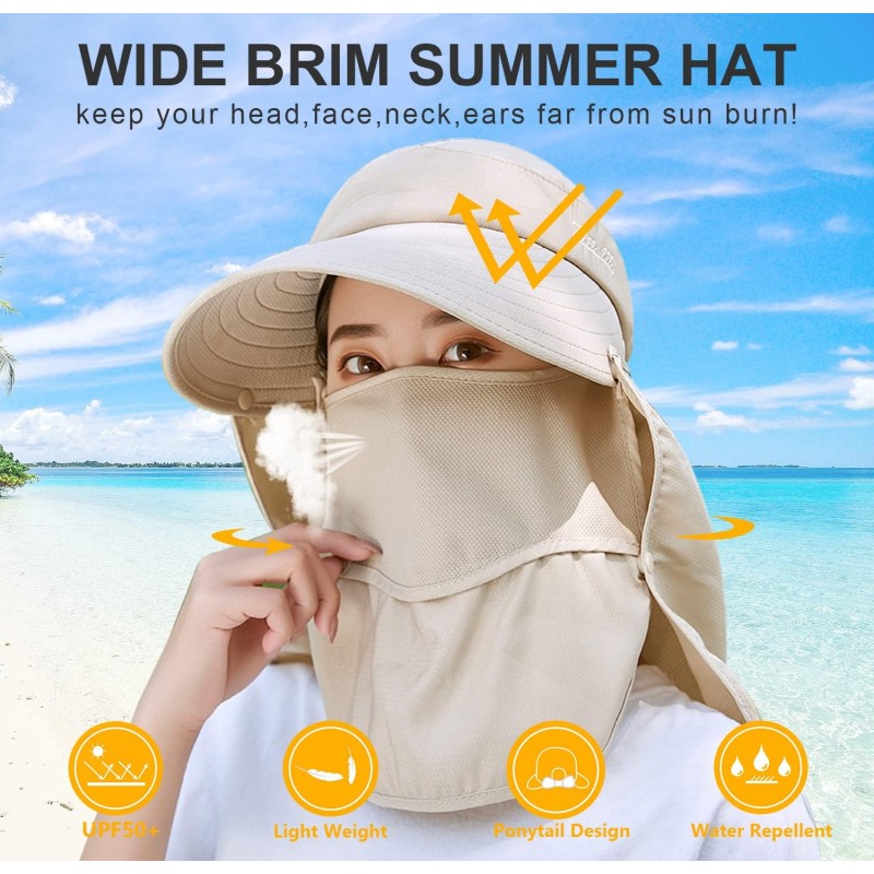 Women's Wide Brim Sun Hat with Detachable Face Mask Women's wide brim sun hat with detachable face mask and neck flap