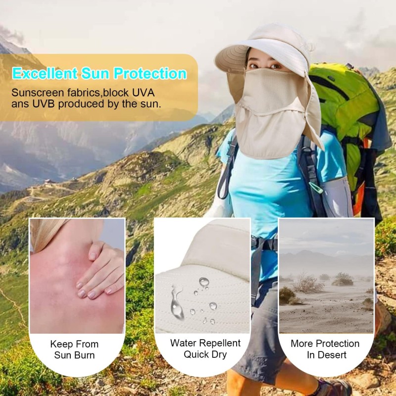 Women's Wide Brim Sun Hat with Detachable Face Mask Women's wide brim sun hat with detachable face mask and neck flap