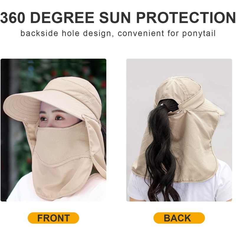 Women's Wide Brim Sun Hat with Detachable Face Mask Women's wide brim sun hat with detachable face mask and neck flap