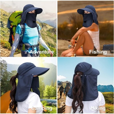 Women Wide Brim Sun Hat with Detachable Face Mask Neck Flap Women's wide brim sun hat with detachable face mask and neck flap for UV protection