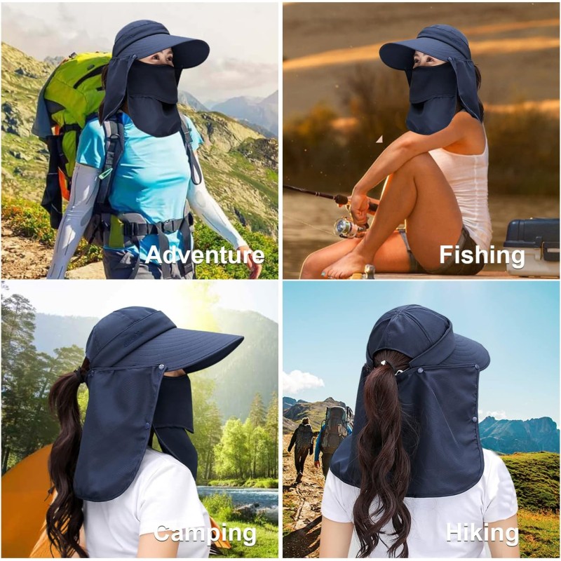 Women Wide Brim Sun Hat with Detachable Face Mask Neck Flap Women's wide brim sun hat with detachable face mask and neck flap for UV protection