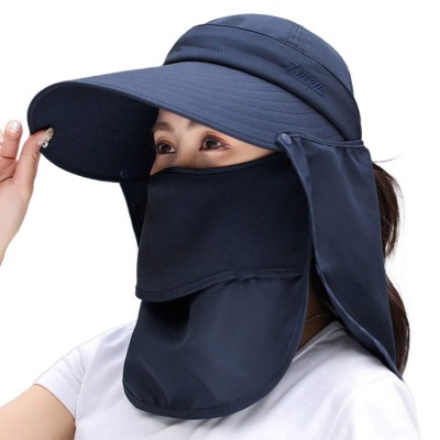 Women Wide Brim Sun Hat with Detachable Face Mask Neck Flap Women's wide brim sun hat with detachable face mask and neck flap for UV protection