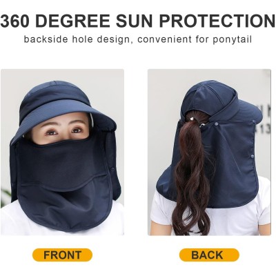 Women Wide Brim Sun Hat with Detachable Face Mask Neck Flap Women's wide brim sun hat with detachable face mask and neck flap for UV protection