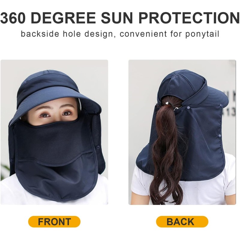 Women Wide Brim Sun Hat with Detachable Face Mask Neck Flap Women's wide brim sun hat with detachable face mask and neck flap for UV protection