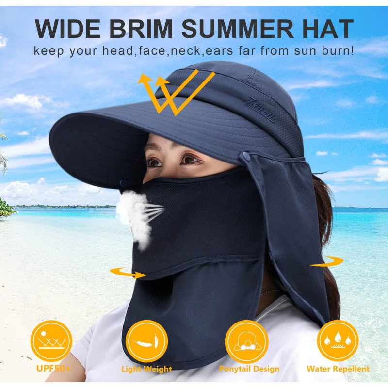 Women Wide Brim Sun Hat with Detachable Face Mask Neck Flap Women's wide brim sun hat with detachable face mask and neck flap for UV protection