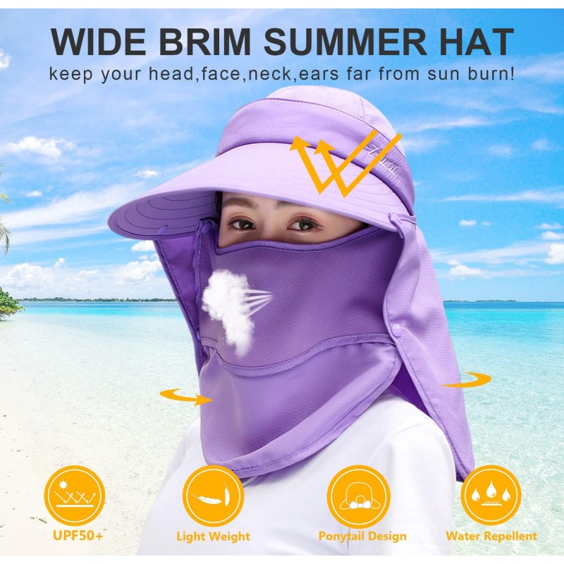 Women’s Wide Brim Sun Hat with Detachable Face Mask Women's wide brim sun hat with detachable face mask and neck flap for UV protection