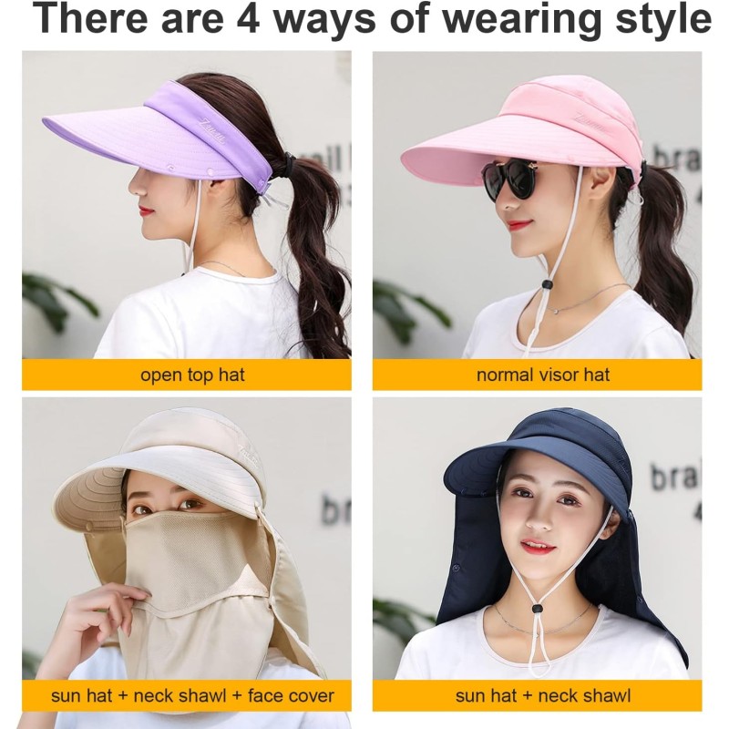 Women's Wide Brim Sun Hat UV Protection Detachable Face Mask Women's Wide Brim Sun Hat with UV Protection and Detachable Face Mask