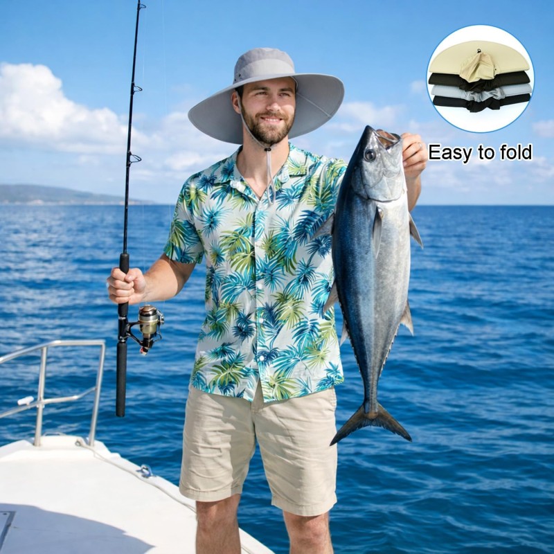 HUAMULAN Unisex D3 Light Gray Wide Brim Sun Bucket Hat HUAMULAN Unisex 6