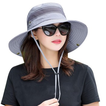 Unisex UV Protection Fishing Bucket Hat – Breathable Mesh Sun Hat for Hiking Beach Gardening, Adjustable Gray