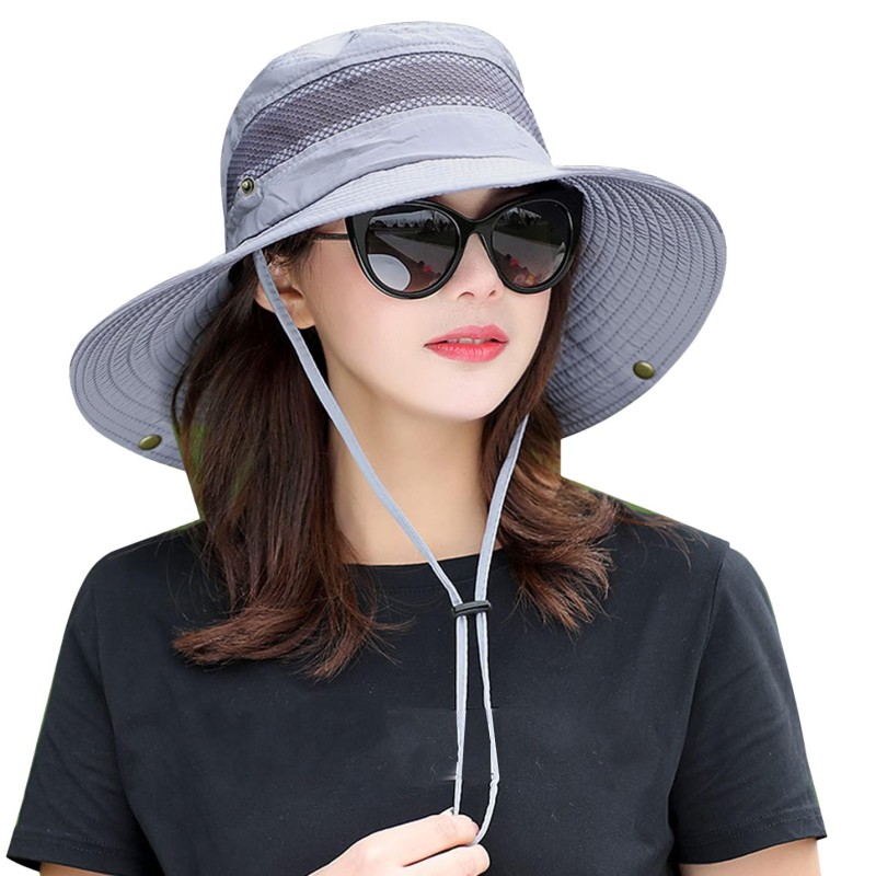 Unisex UV Protection Fishing Bucket Hat Gray Breathable Mesh
