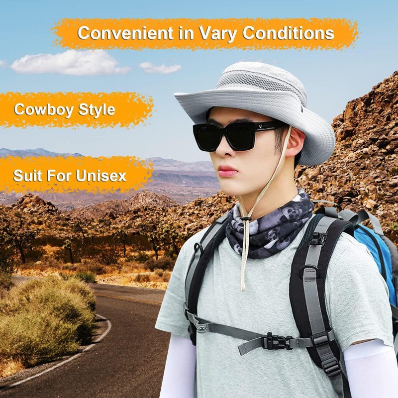 Unisex UV Protection Fishing Bucket Hat Gray Breathable Mesh
