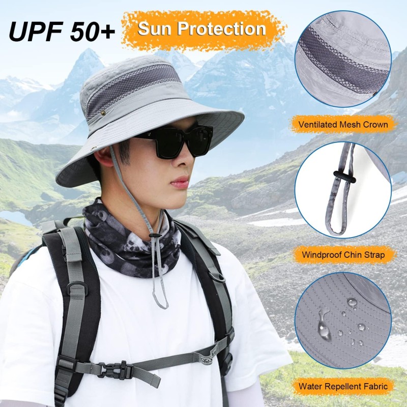 Unisex UV Protection Fishing Bucket Hat Gray Breathable Mesh