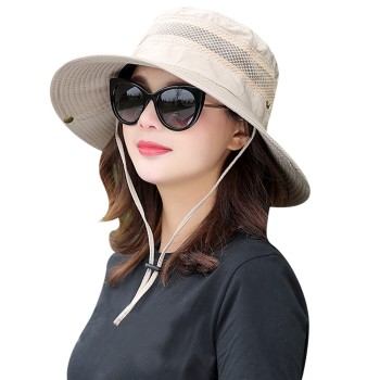 Unisex UV Protection Wide Brim Bucket Sun Hat Breathable Adjustable Outdoor Fishing Beach Gardening