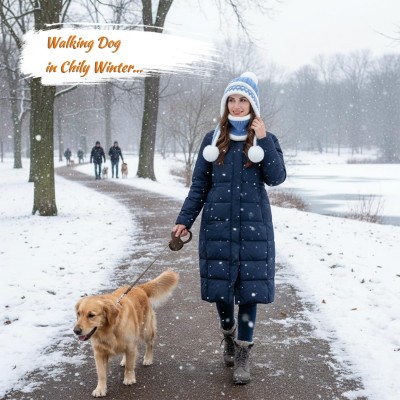 Women's Winter Beanie Scarf Set - Blue Fleece Lined with Pompom Women's Blue Chunky Knit Beanie & Scarf Set with Pompom and Ear Flaps