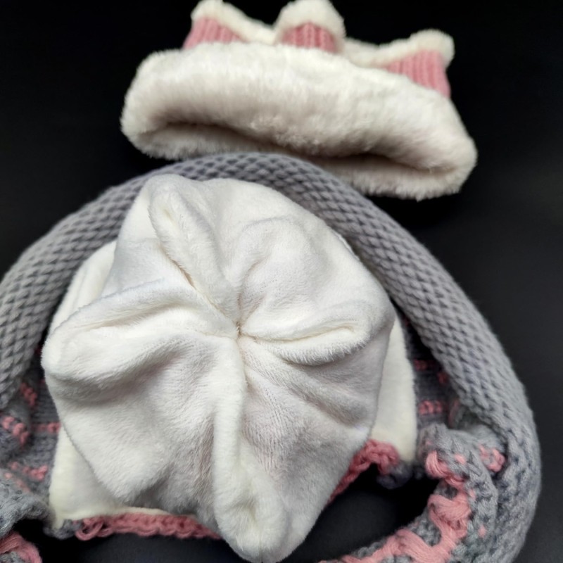 HUAMULAN Women’s Winter Beanie Scarf Set Pink Grey Pom Pom HUAMULAN Women’s Pink Grey Winter Beanie Scarf Set with Pom Pom and Ear Flaps