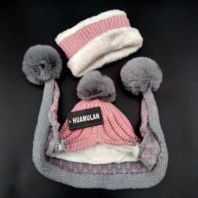 HUAMULAN Women’s Winter Beanie Scarf Set Pink Grey Pom Pom HUAMULAN Women’s Pink Grey Winter Beanie Scarf Set with Pom Pom and Ear Flaps