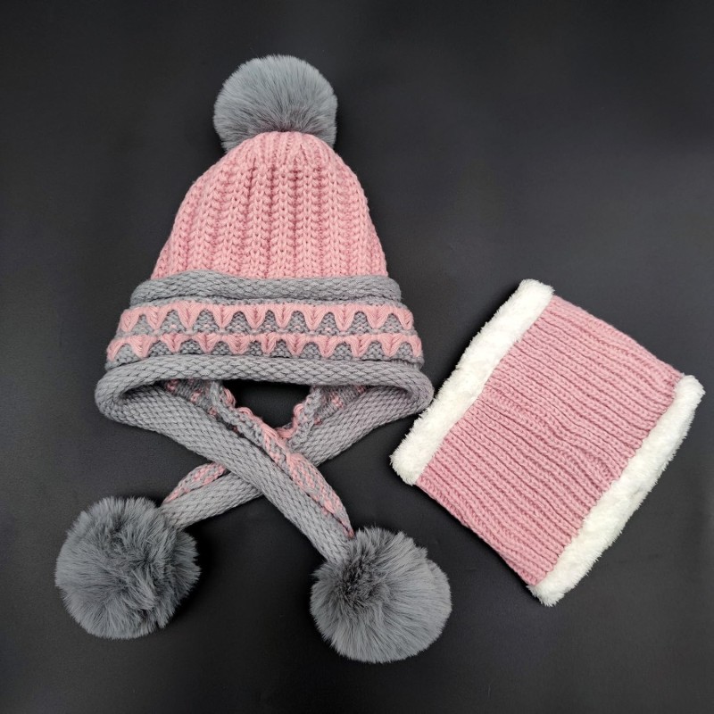 HUAMULAN Women’s Winter Beanie Scarf Set Pink Grey Pom Pom HUAMULAN Women’s Pink Grey Winter Beanie Scarf Set with Pom Pom and Ear Flaps
