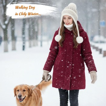 HUAMULAN Women's Winter Beanie Scarf Set Beige Pompom Ear Flaps Ponytail-Friendly Warm Knit Hat Neck Warmer