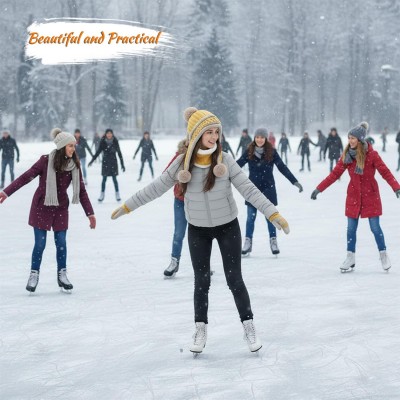 HUAMULAN Women's Yellow Winter Beanie Scarf Set HUAMULAN Women's Yellow Winter Beanie Scarf Set with Pom Pom and Ear Flaps