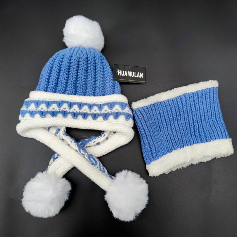 HUAMULAN Women's Yellow Winter Beanie Scarf Set HUAMULAN Women's Yellow Winter Beanie Scarf Set with Pom Pom and Ear Flaps