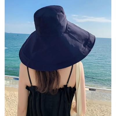 HUAMULAN Women's Reversible Wide Brim Sun Hat Navy Beige UV Protection