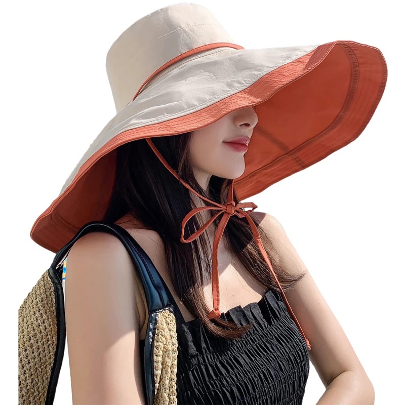 HUAMULAN Women's Orange Beige Wide Brim UV Protection Sun Hat