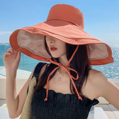 HUAMULAN Women's Orange Beige Wide Brim UV Protection Sun Hat
