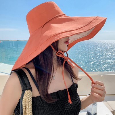 HUAMULAN Women's Orange Beige Wide Brim UV Protection Sun Hat