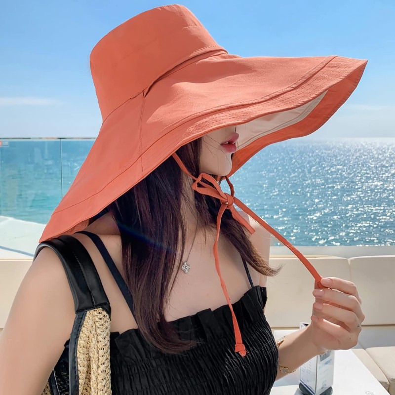HUAMULAN Women's Orange Beige Wide Brim UV Protection Sun Hat