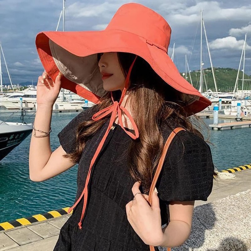 HUAMULAN Women's Orange Beige Wide Brim UV Protection Sun Hat