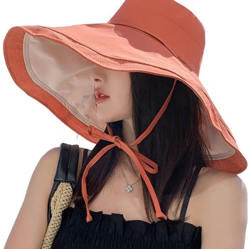 HUAMULAN Women Wide Brim Sun Hat UV Protection Reversible Foldable Beach Travel Fishing Hat Orangebeige