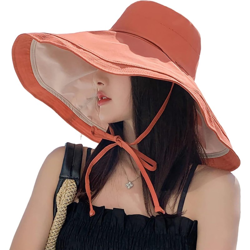 HUAMULAN Women's Orange Beige Wide Brim UV Protection Sun Hat