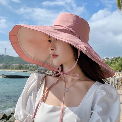 HUAMULAN Reversible Bucket Sun Hat UV Protection Foldable Beach Hat HUAMULAN Women’s Reversible Bucket Sun Hat in Pinkbeige for Beach Travel