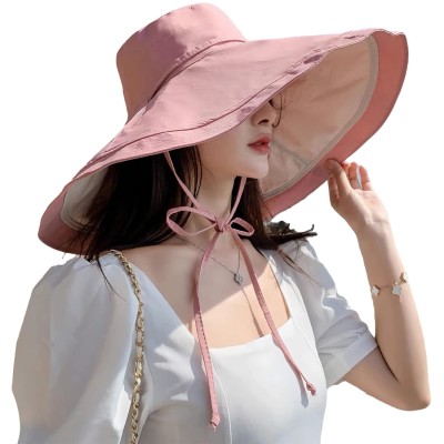 HUAMULAN Reversible Bucket Sun Hat UV Protection Foldable Beach Hat HUAMULAN Women’s Reversible Bucket Sun Hat in Pinkbeige for Beach Travel