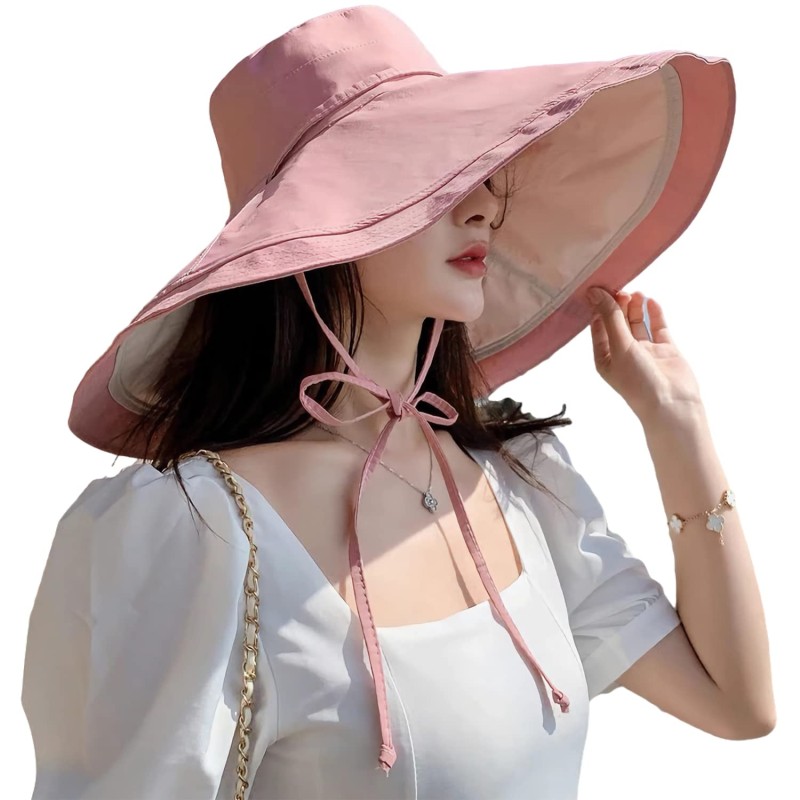 HUAMULAN Reversible Bucket Sun Hat UV Protection Foldable Beach Hat HUAMULAN Women’s Reversible Bucket Sun Hat in Pinkbeige for Beach Travel