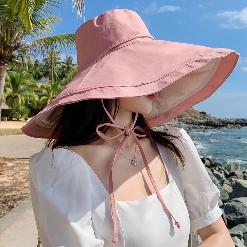 HUAMULAN Reversible Bucket Sun Hat UV Protection Foldable Beach Hat HUAMULAN Women’s Reversible Bucket Sun Hat in Pinkbeige for Beach Travel