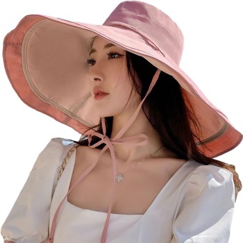 HUAMULAN Women’s Wide Brim Reversible Bucket Sun Hat UV Protection Foldable Beach Travel Pinkbeige HUAMULAN Women’s Wide Brim Reversible Bucket Sun Hat UV Protection Foldable Beach Travel Pinkbeige