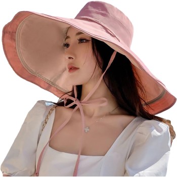 HUAMULAN Women’s Wide Brim Reversible Bucket Sun Hat UV Protection Foldable Beach Travel Pinkbeige HUAMULAN Women’s Wide Brim Reversible Bucket Sun Hat UV Protection Foldable Beach Travel Pinkbeige