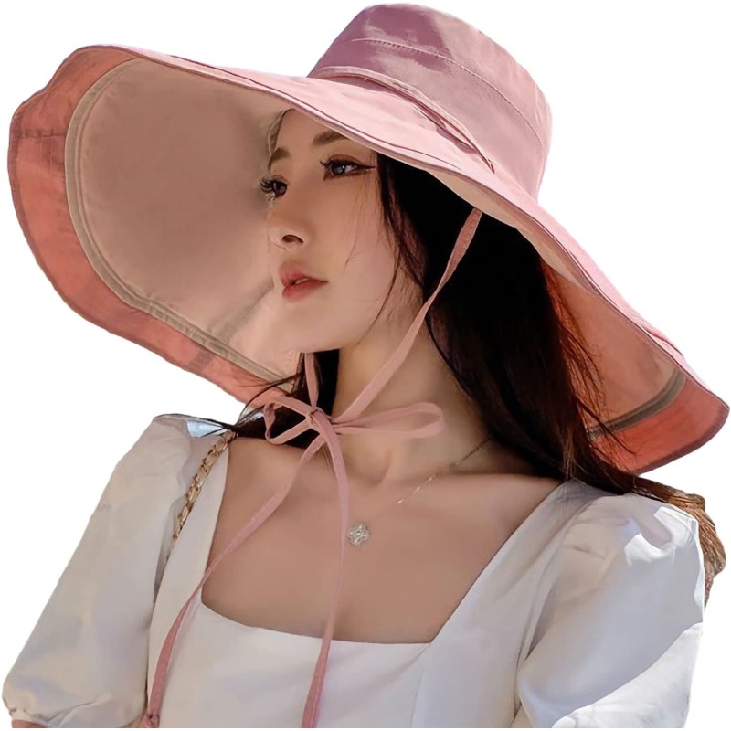 HUAMULAN Reversible Bucket Sun Hat UV Protection Foldable Beach Hat HUAMULAN Women’s Reversible Bucket Sun Hat in Pinkbeige for Beach Travel