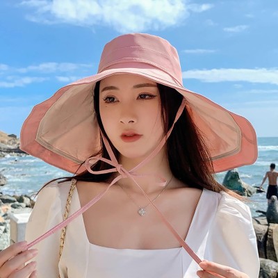 HUAMULAN Reversible Bucket Sun Hat UV Protection Foldable Beach Hat HUAMULAN Women’s Reversible Bucket Sun Hat in Pinkbeige for Beach Travel