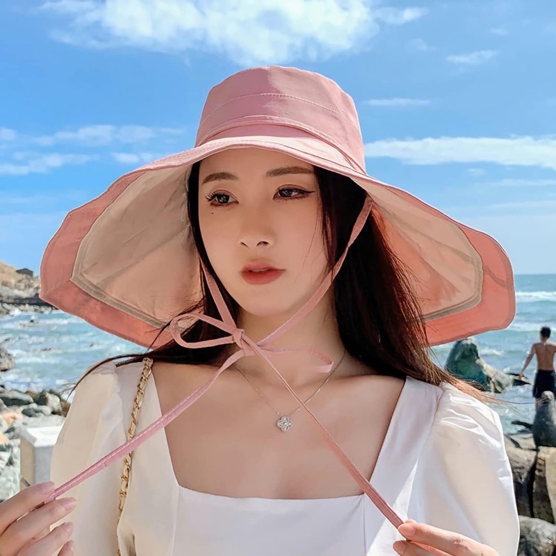HUAMULAN Reversible Bucket Sun Hat UV Protection Foldable Beach Hat HUAMULAN Women’s Reversible Bucket Sun Hat in Pinkbeige for Beach Travel