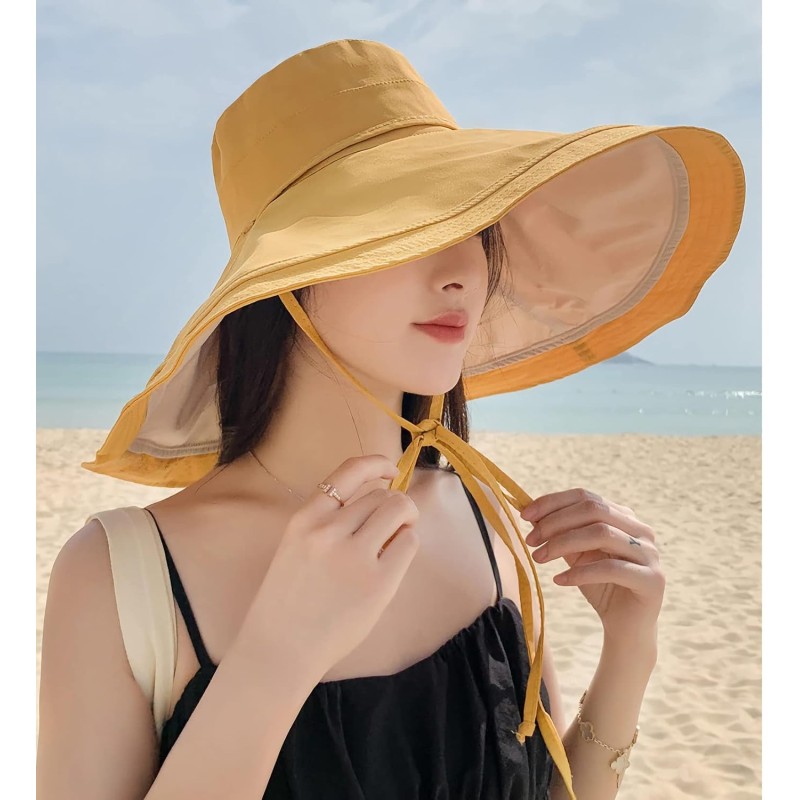 HUAMULAN Women's Wide Brim Reversible Sun Hat HUAMULAN Women's Reversible Foldable Wide Brim Sun Hat UV Protection Beach
