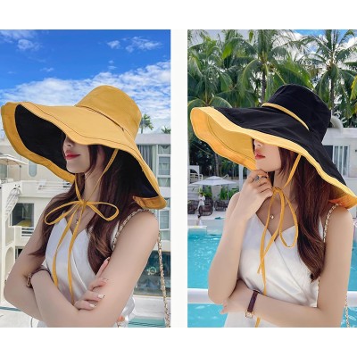 HUAMULAN Women's Reversible Foldable Sun Hat Yellow Black