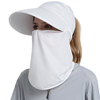 Women's Wide Brim Sun Hat with Detachable Face Mask & Neck Flap – UV Protection Visor for Fishing, Hiking & Gardening