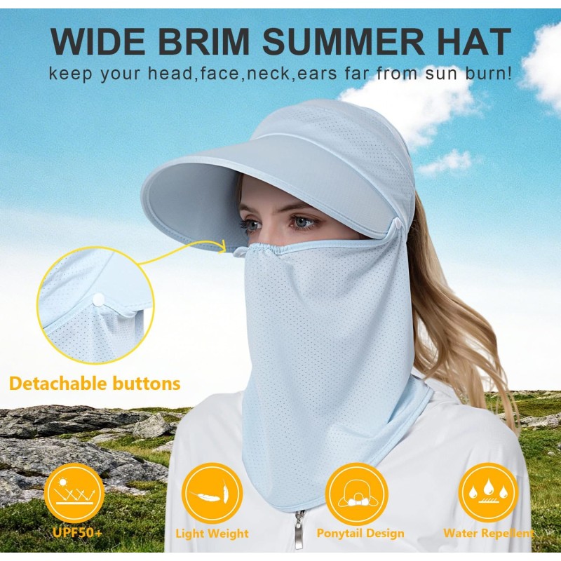 Women's wide brim sun hat with detachable face mask for outdoor use
